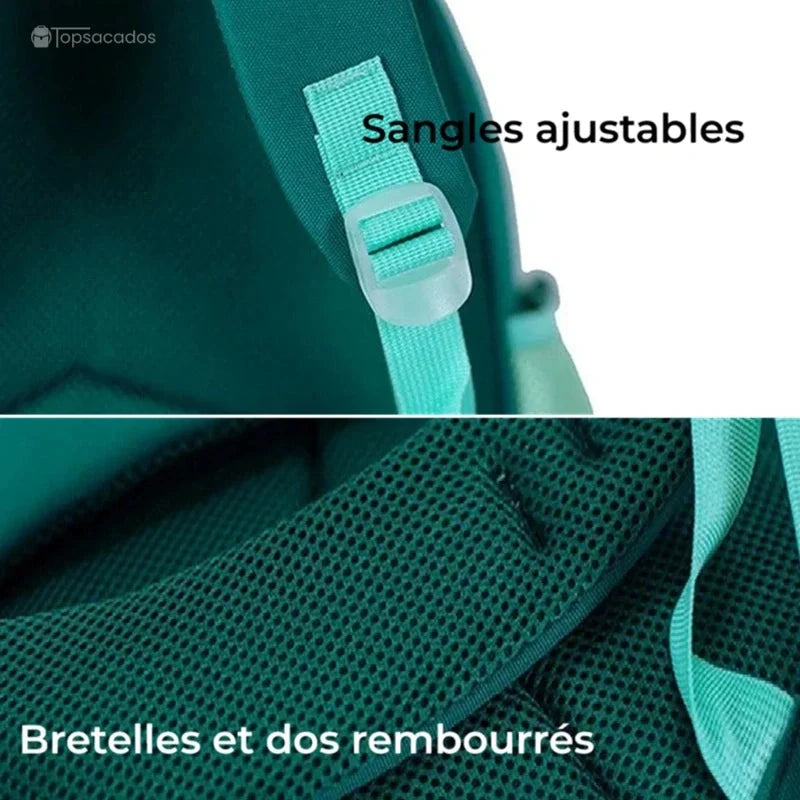 Sac à dos maternelle dinosaure doté de bretelles rembourrées et de sangles ajustables pour un port confortable.