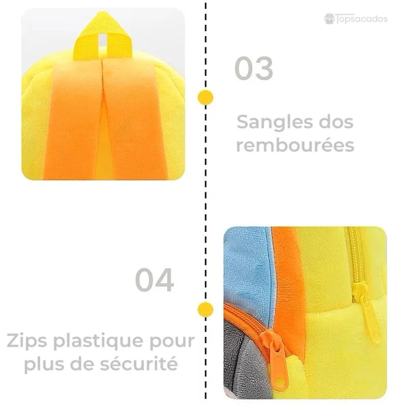 Sac à dos maternelle garçon avec bretelles rembourrées et fermetures à glissière en plastique sécurisées, conçu pour le confort et la sécurité des petits garçons.