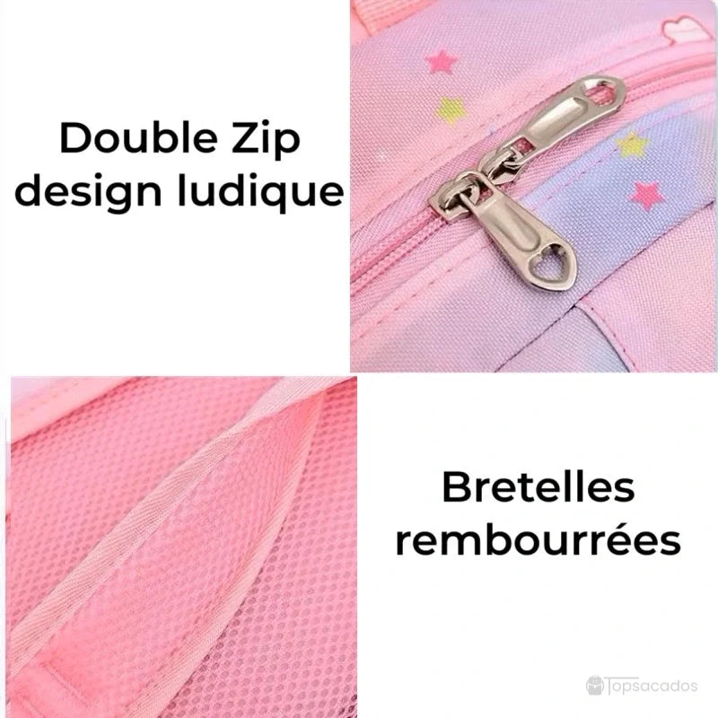 Sac à dos maternelle licorne ou sirene avec double zip en métal finition cœur et bretelles rembourrées confortables