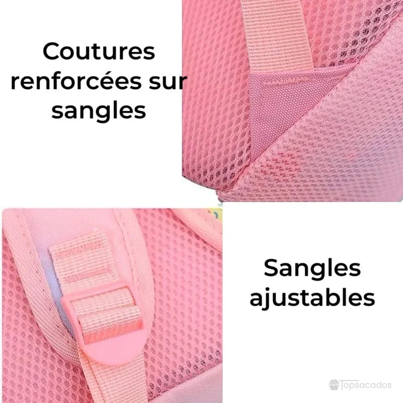 Sac à dos maternelle licorne ou sirene avec coutures renforcées et sangles ajustables en maille rose résistante