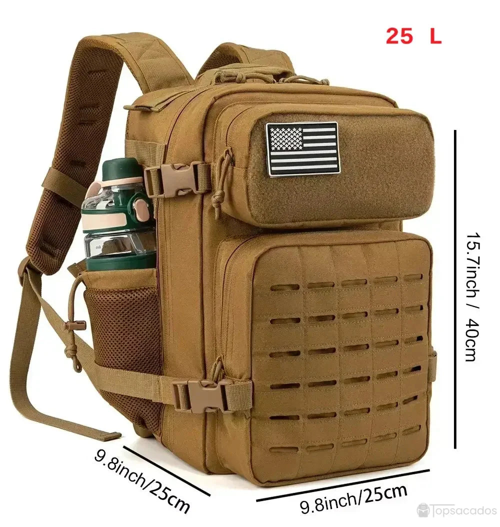Sac à dos Militaire femme 25L couleur kaki sable avec indication de dimensions