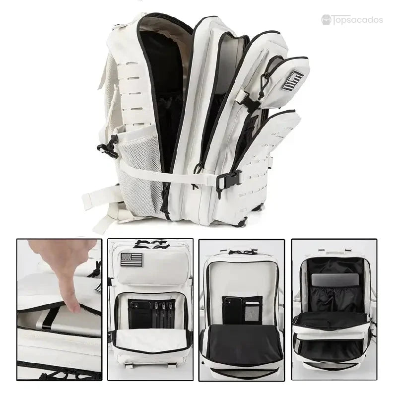 Sac à dos Militaire femme blanc entièrement ouvert à plat pour un accès facile