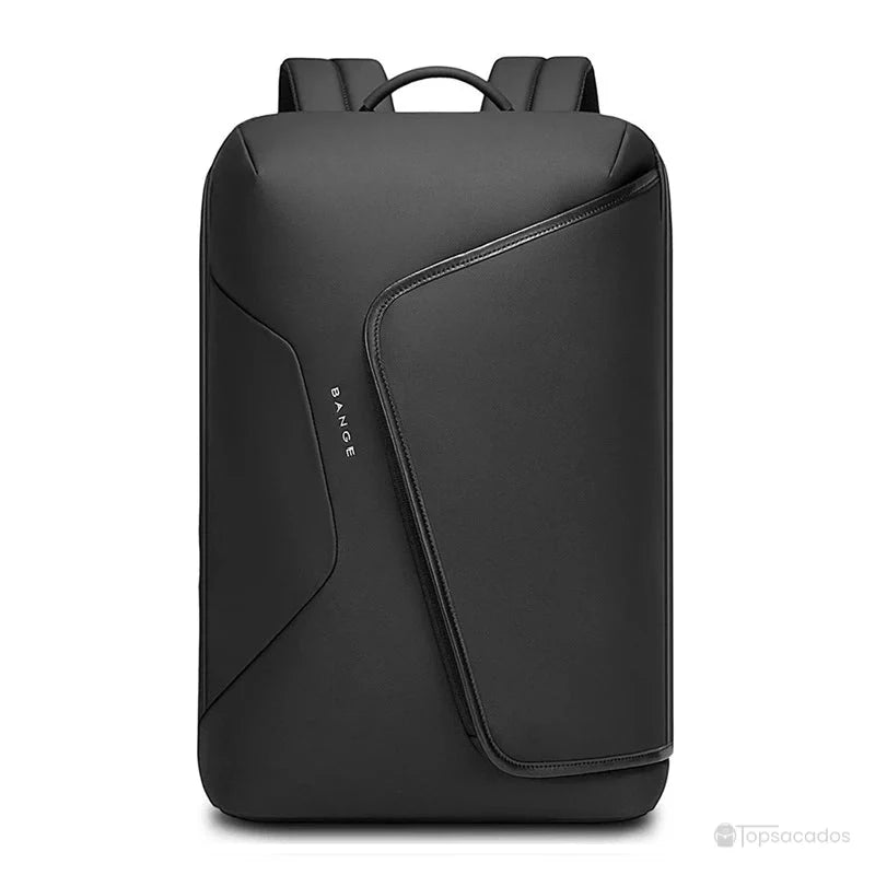 Sac à dos ordinateur portable design noir vu de face, avec poche diagonale fermée et finition lisse et mate.
