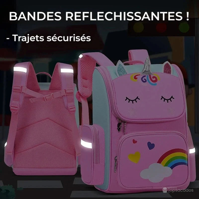 sac a dos petite section rose avec bandes réfléchissantes visibles de nuit pour trajets scolaires sécurisés