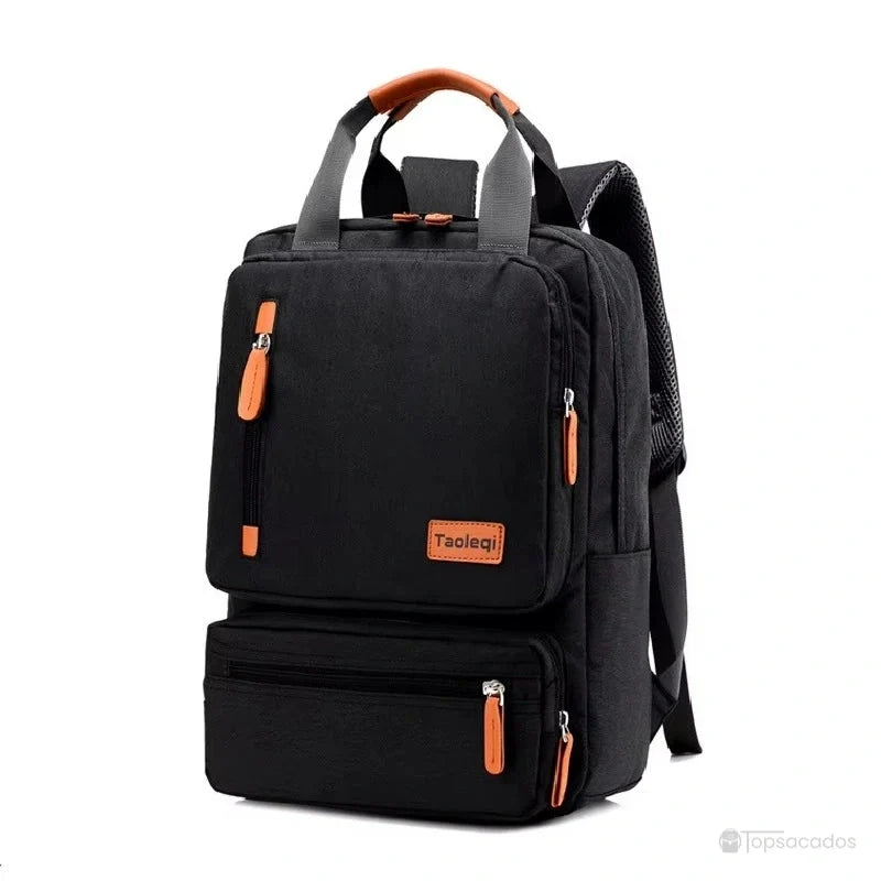 Sac à dos pour lycéen noir avec finitions orange, parfait pour les cours et les trajets quotidiens.