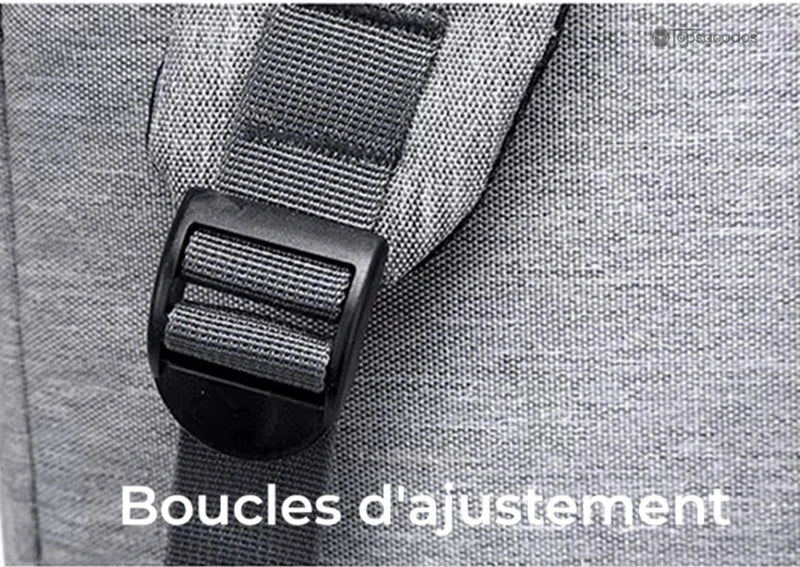 Sac à dos pour lycéen gros plan sur les boucles d’ajustement des bretelles, confort personnalisé garanti.
