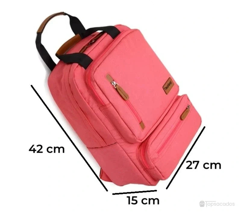 Sac à dos pour lycéen rose illustrant les dimensions 42x27x15 cm pour un rangement optimal des affaires.