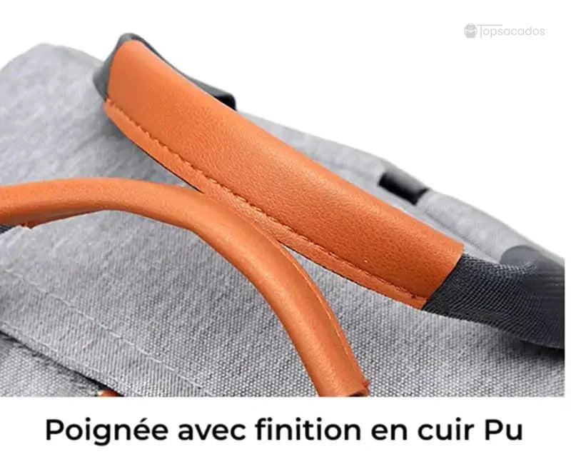 Sac à dos pour lycéen gros plan sur poignée renforcée avec finition en cuir PU pour une prise en main confortable.