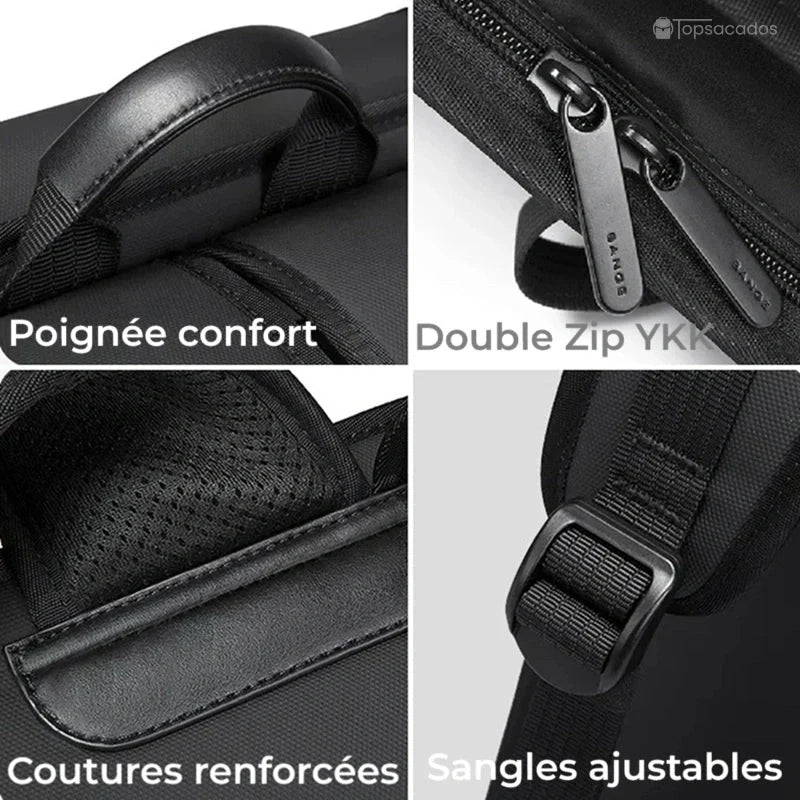 Sac à dos pour PC portable 15.6 pouces avec zoom sur les sangles ajustables, poignée confort, double zip YKK et coutures renforcées