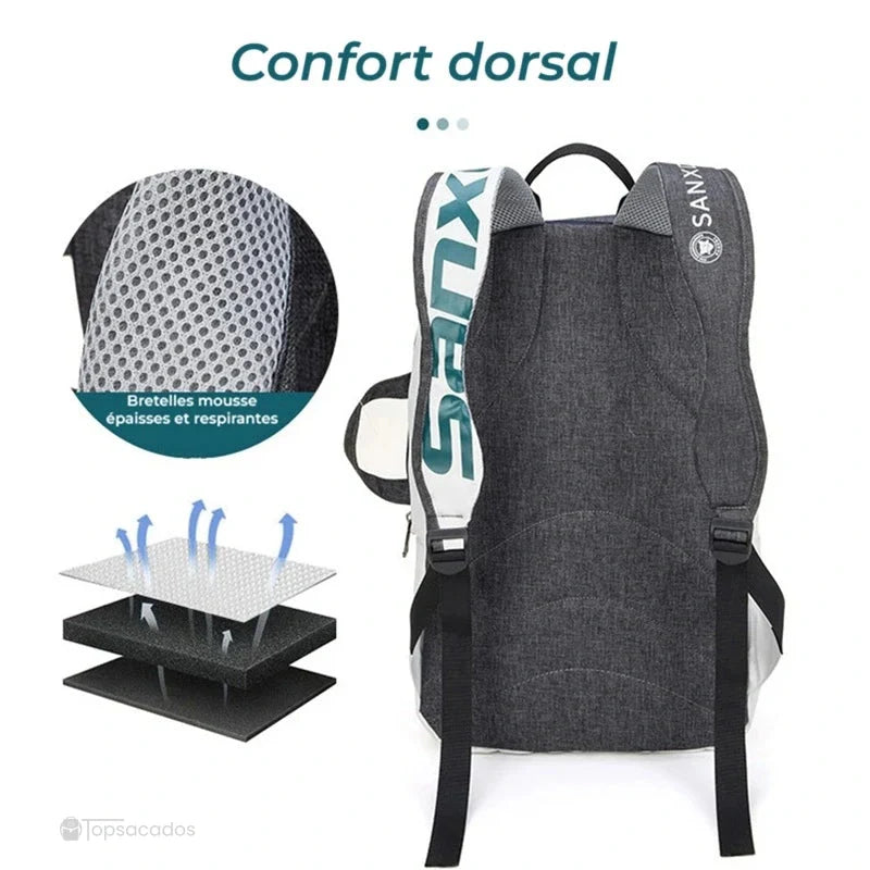 Sac à dos tennis avec vue arrière, montrant des bretelles épaisses et un dos rembourré pour un confort dorsal optimal.
