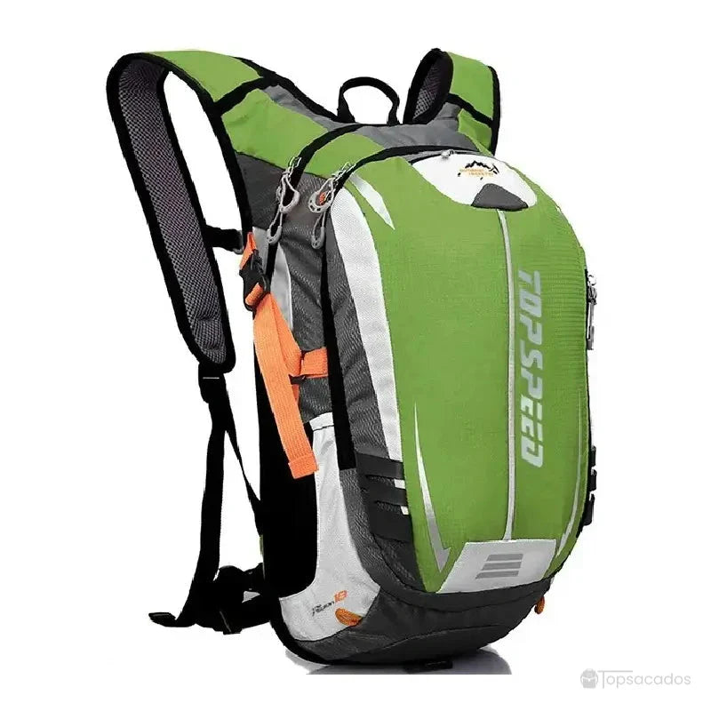 Sac à dos vélo vert et gris avec sangles orange, modèle sportif et compact pour cyclistes