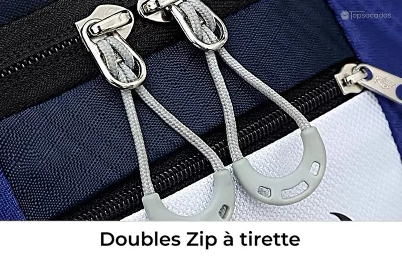 Sac à dos vélo avec doubles zip à tirette renforcés pour une ouverture facile et sécurisée