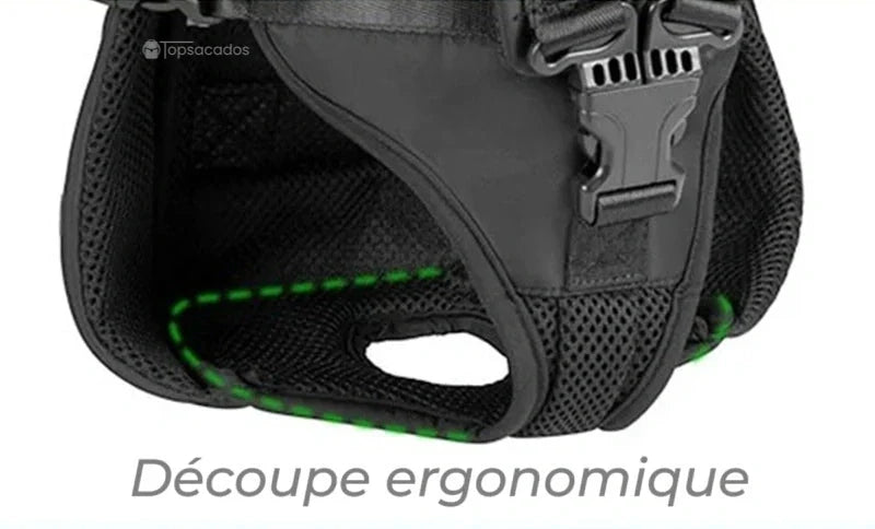 Sac à dos ventral chien noir avec découpe ergonomique soulignée pour un meilleur maintien