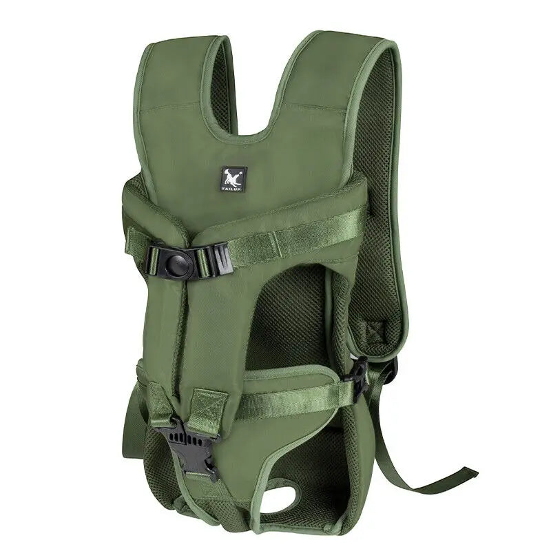 Sac à dos ventral chien vert en position verticale avec tissu aéré et sangles croisées