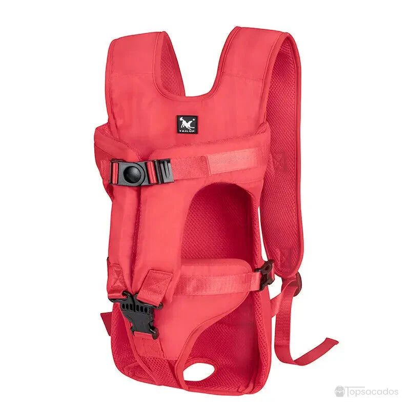Sac à dos ventral chien rouge vif avec ouverture pour les pattes et sangle de poitrine réglable