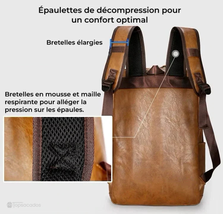 Sac à dos ville homme avec bretelles élargies en mousse et maille respirante pour un confort optimal sur les épaules.