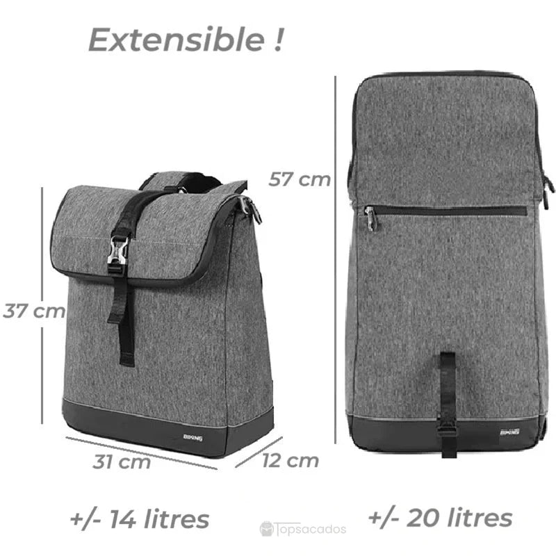 Sacoche vélo Sac à dos avec dimensions en centimètres et capacité extensible de 14 à 20 litres