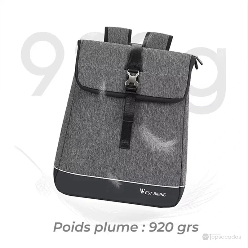 Sacoche vélo Sac à dos ultra légère de 920 grammes illustrée avec plumes sur fond blanc et texte