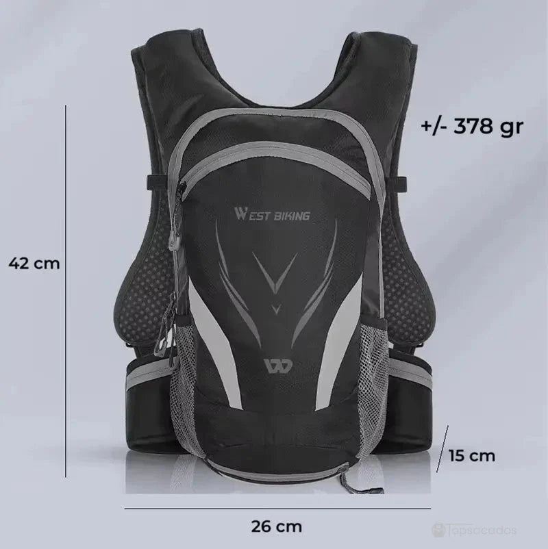 sac à dos 16 l noir avec détails des dimensions en centimètres et poids léger de 378 grammes, idéal pour une utilisation quotidienne ou sportive
