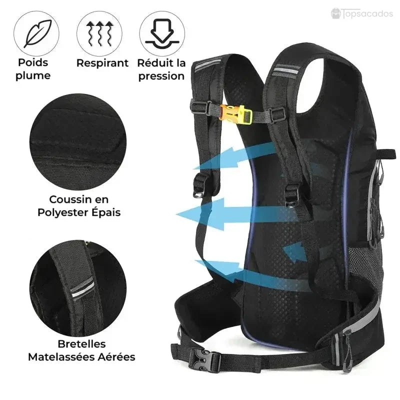 sac à dos 16 l avec dos respirant, coussin épais en polyester et bretelles matelassées, conçu pour réduire la pression pendant l’effort