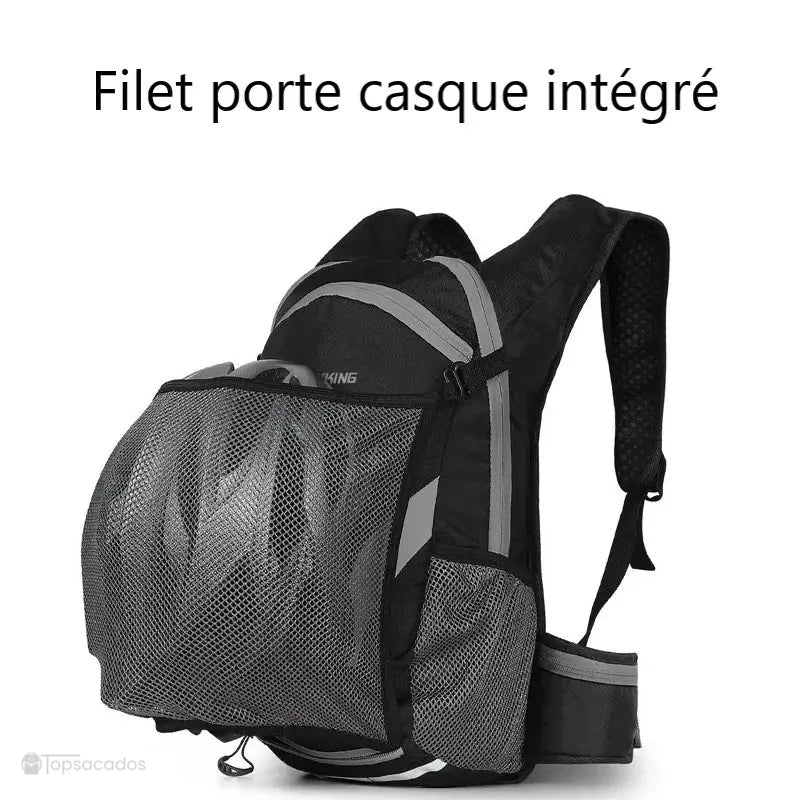 sac à dos 16 l avec filet porte-casque intégré, parfait pour les cyclistes ou amateurs de sports en plein air