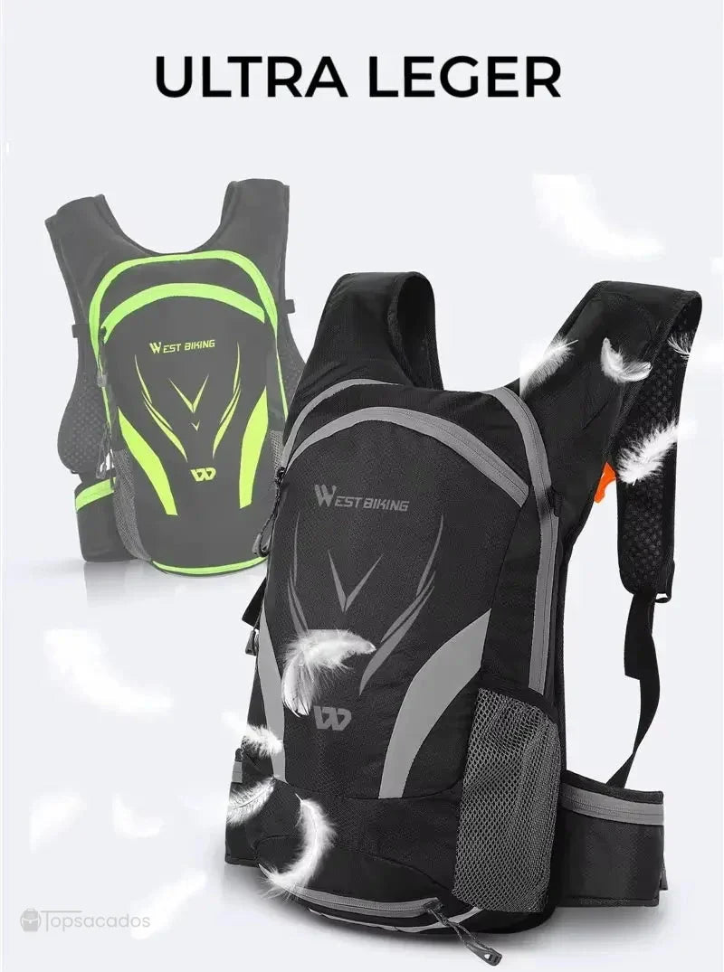 sac à dos 16 l noir et jaune illustré avec des plumes pour représenter sa légèreté extrême, idéal pour les activités sportives