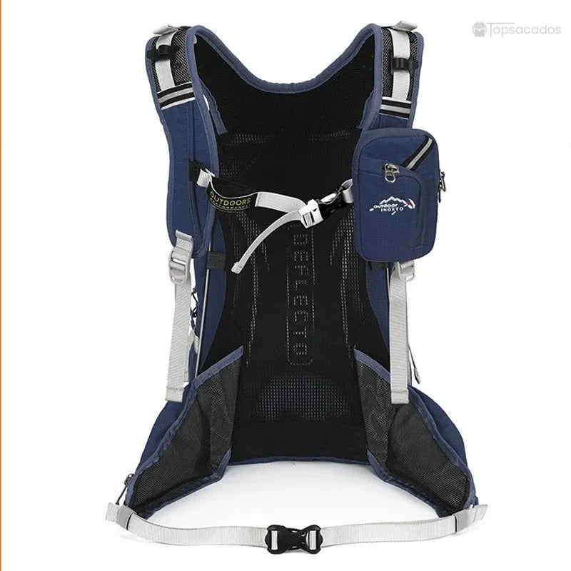 Sac à dos 20 L randonnée bleu marine vu de dos avec poches latérales, dos aéré et sangle pectorale