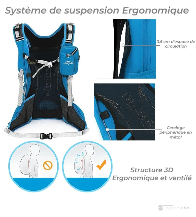 Sac à dos 20 L randonnée suspension ergonomique 3D avec espace de circulation et dos ajouré pour ventilation