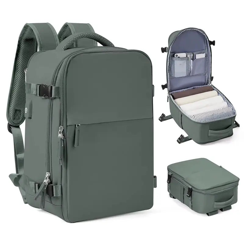 Sac à dos bagage à main vert foncé, robuste et élégant, compatible bagage cabine.