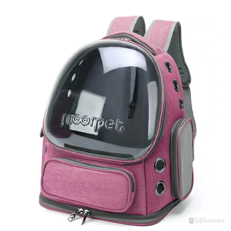 Sac à dos chat premium rose framboise avec coque protectrice bombée, pensé pour transporter votre chat tout en ajoutant une touche de couleur.