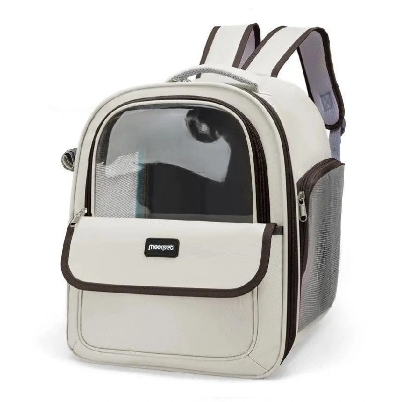 sac a dos chat transparent noir avec coque rigide et fenêtre bombée, parfait pour transporter un chat en toute sécurité