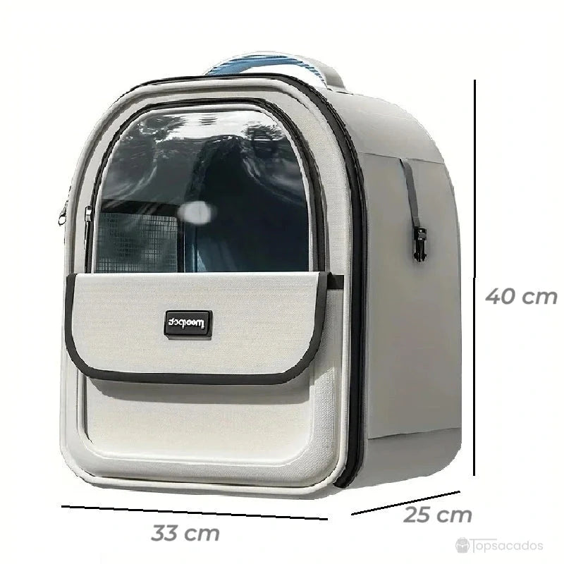 sac a dos chat transparent de 40 cm de haut avec grande poche frontale et fenêtre panoramique rigide, format idéal pour les chats