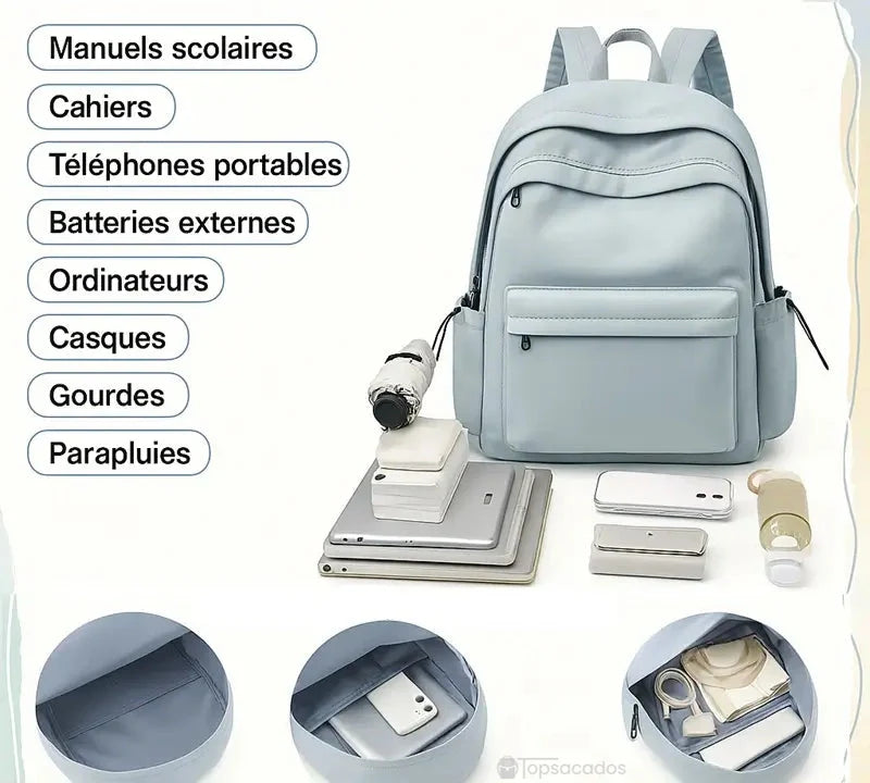 Sac à dos collège fille léger de 0,52 kg, mis en avant pour sa facilité de transport et son confort au quotidien.