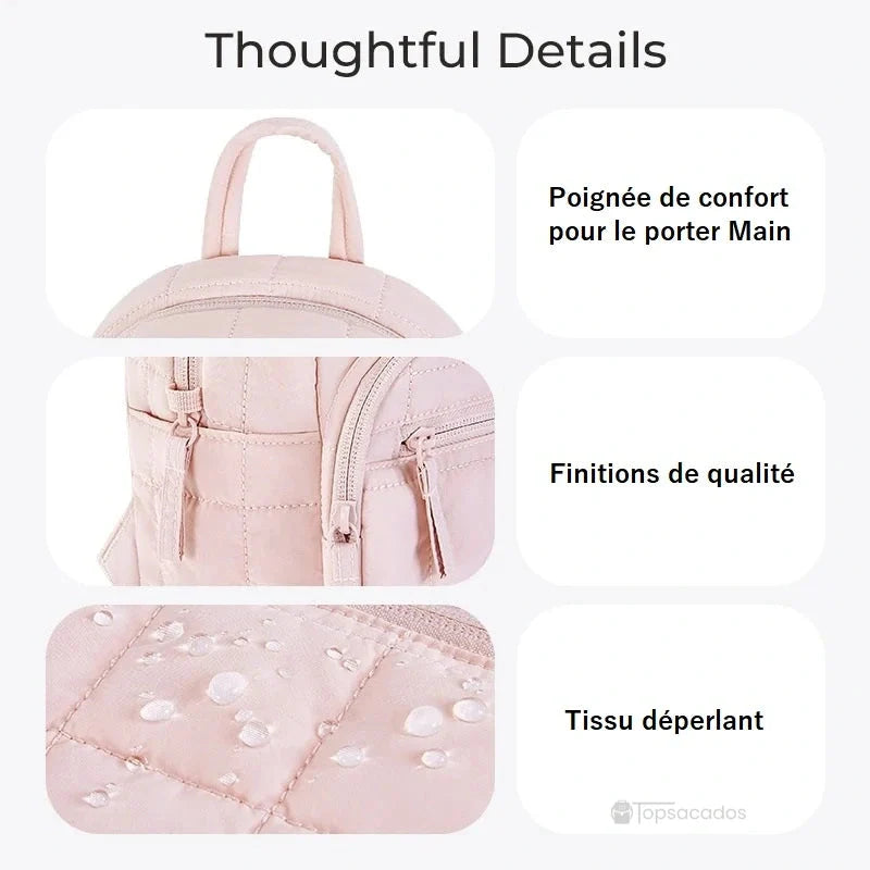 sac à dos college rose avec poignée de confort, tissu déperlant et finitions de qualité