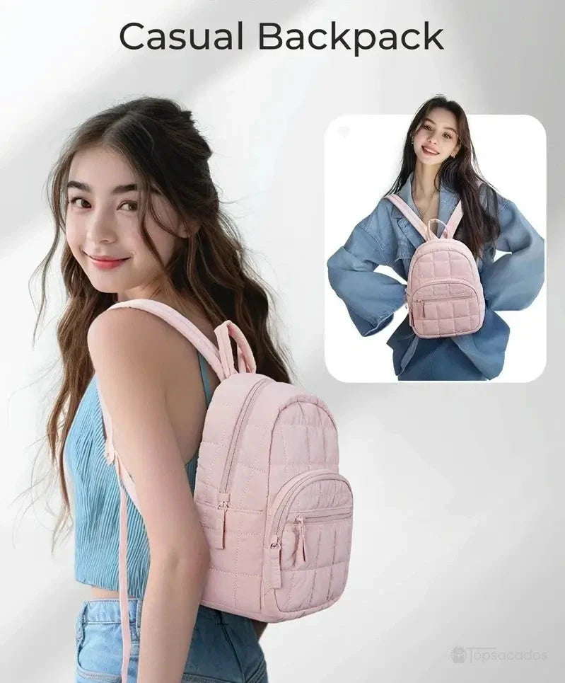 sac à dos college rose porté avec une tenue décontractée, parfait pour une adolescente
