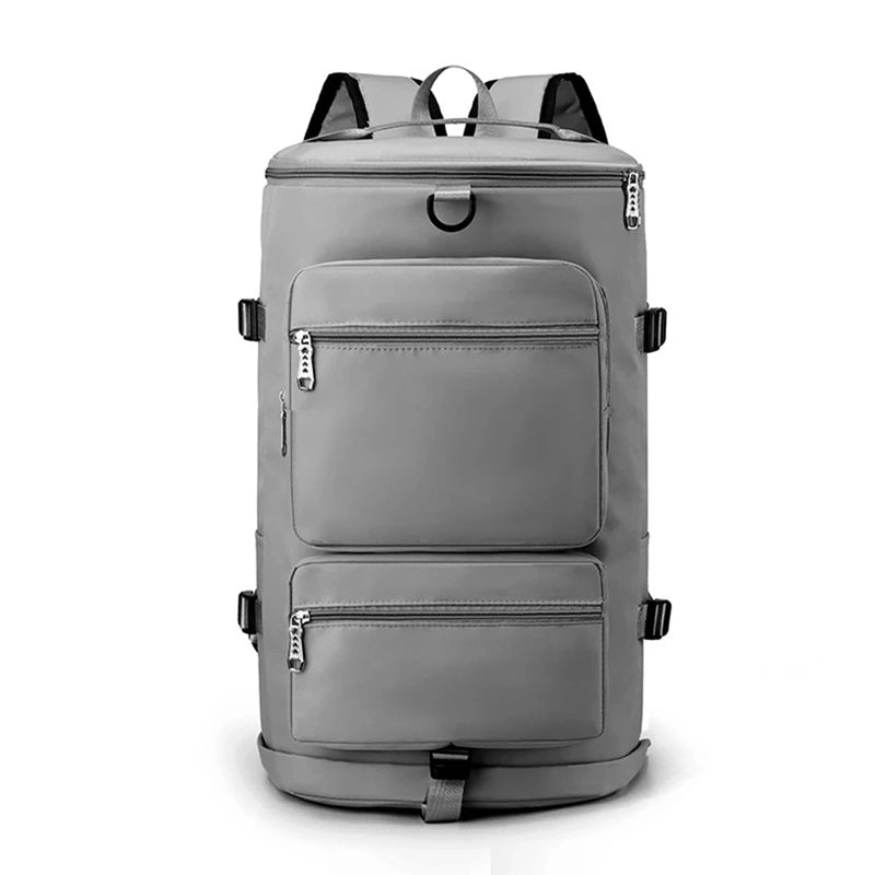 Sac à dos compartiment chaussure gris uni avec poches avant zippées, adapté au quotidien et aux activités sportives