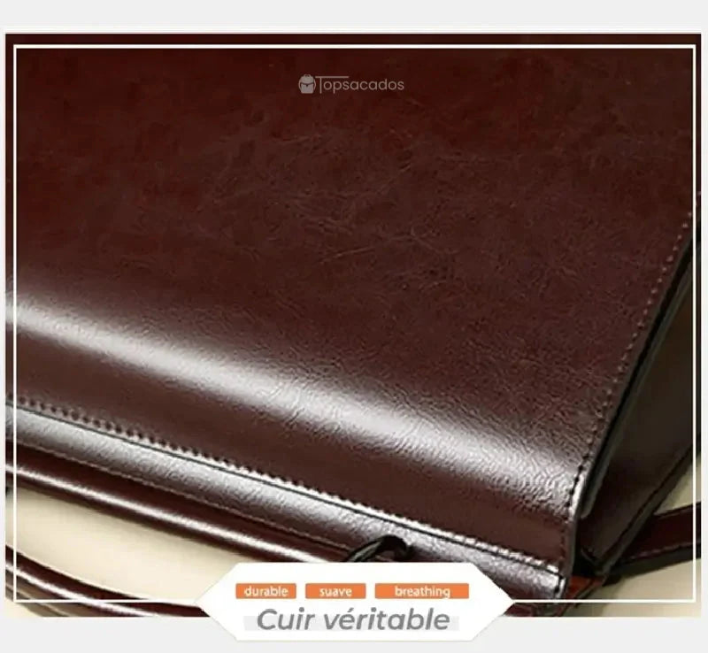 Sac à dos cuir Femme avec rabat gros plan sur la texture du cuir véritable marron foncé, finition lisse et mate