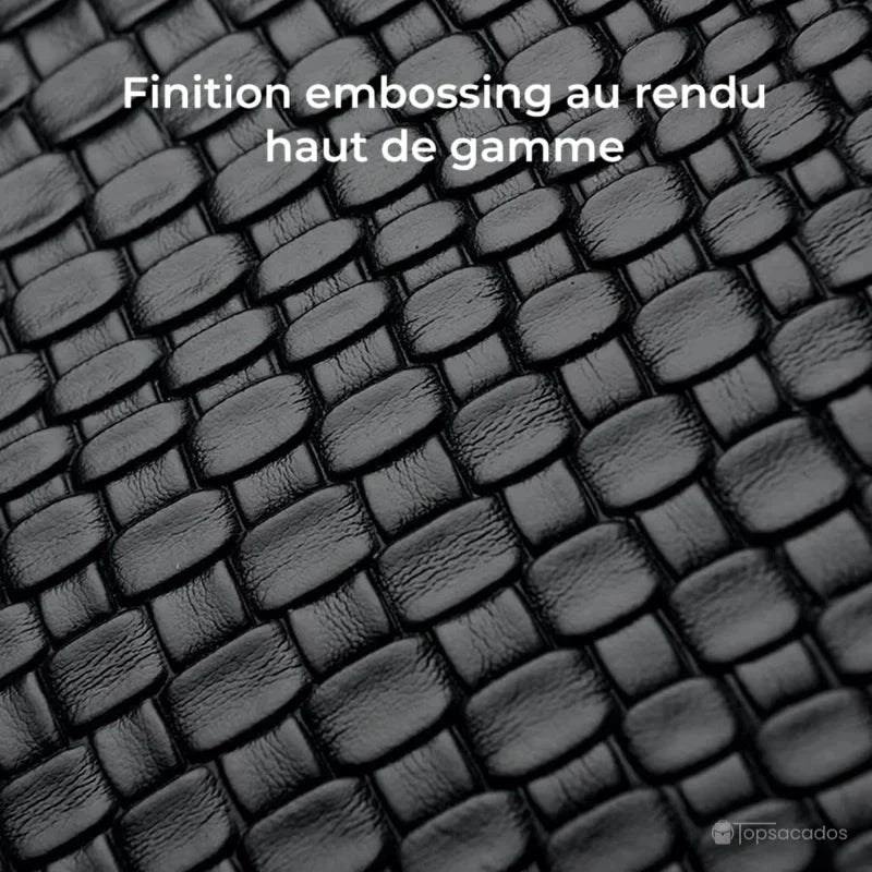 Sac à dos cuir femme noir avec gros plan sur la texture embossée haut de gamme