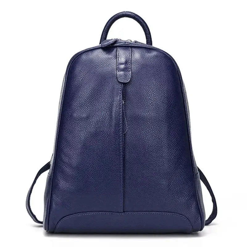 Sac à dos cuir femme tendance bleu foncé, en cuir épais et robuste, affiché de face, parfait pour un usage quotidien élégant.