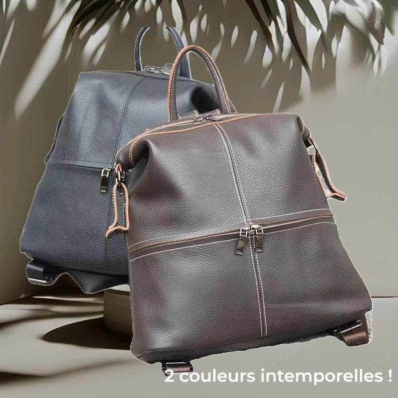 Sac à dos cuir femme en deux coloris intemporels, noir et marron, en mise en scène stylisée