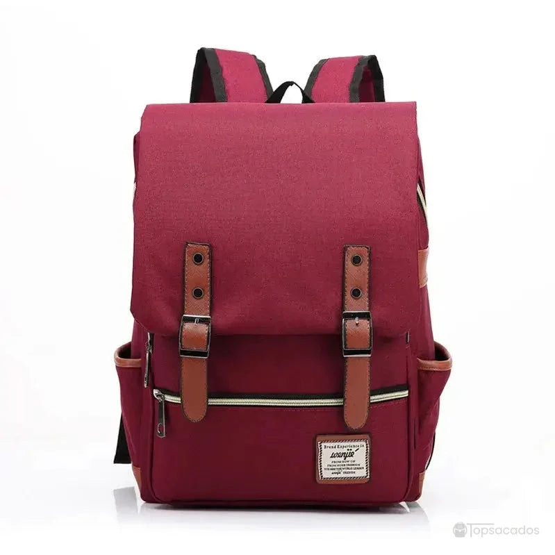 Sac à dos école fille bordeaux élégant avec sangles marron et poches latérales