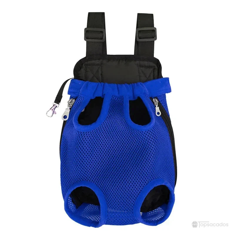 Sac à dos et ventral chat bleu vif, conçu en tissu aéré avec fermetures éclair latérales, idéal pour les déplacements avec votre animal.