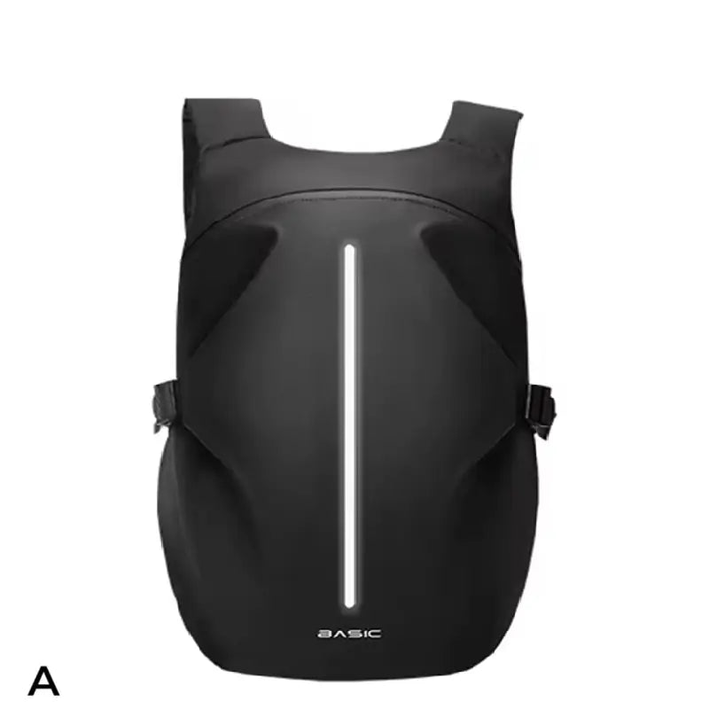 Sac à dos étanche pour moto modèle A, vue de face avec bande réfléchissante verticale pour plus de sécurité