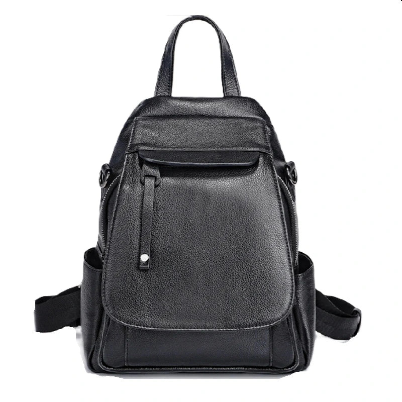 Sac à dos femme élégant noir en cuir véritable, design épuré et pratique pour les sorties urbaines