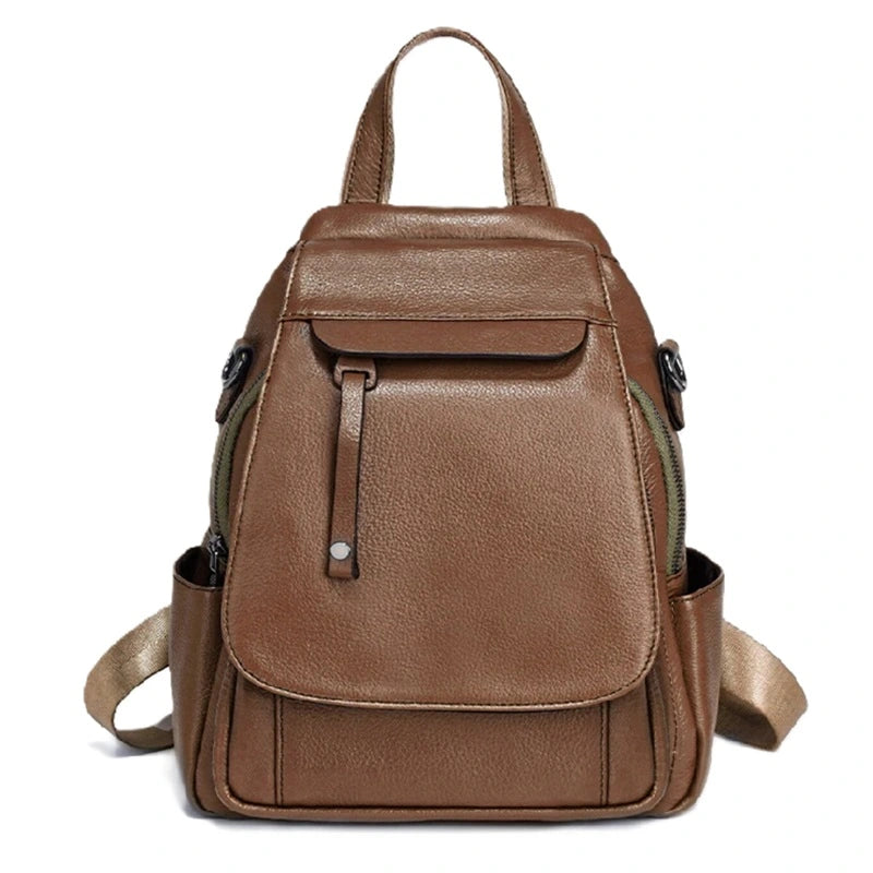 Sac à dos femme élégant marron avec poches latérales et fermeture sécurisée pour un style décontracté