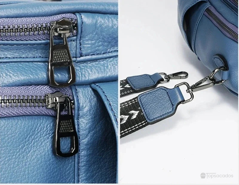 Sac à dos femme élégant en cuir avec fermetures métalliques robustes et mousquetons de haute qualité