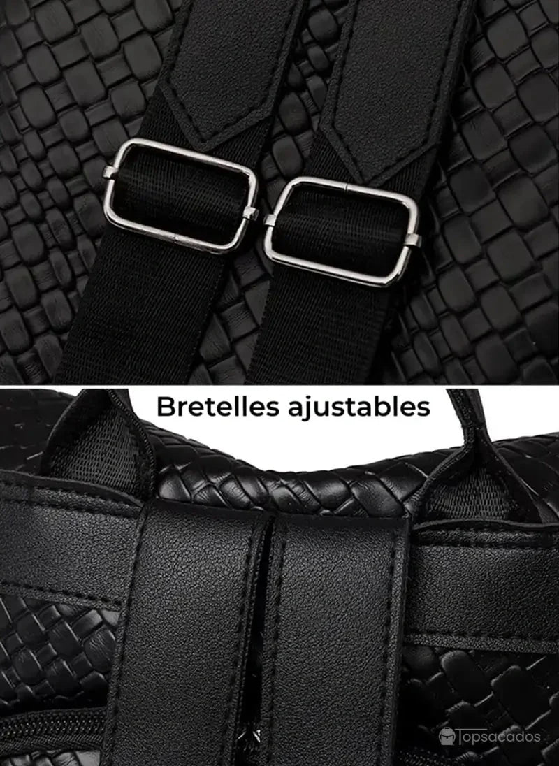 Sac à dos femme noir avec bretelles réglables en nylon renforcé, offrant un ajustement confortable et une solidité optimale.