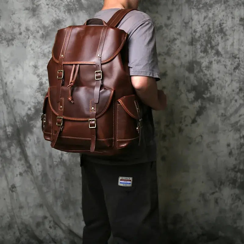 Sac à dos homme cuir brun foncé
