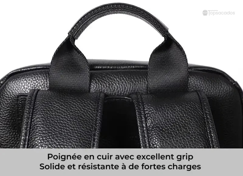 Sac à dos homme cuir - poignée en cuir renforcée avec couture solide, excellente prise en main et résistance aux charges lourdes.