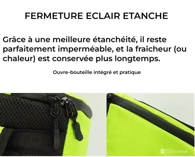 Sac à dos isotherme équipé d’une fermeture éclair étanche et d’un ouvre-bouteille intégré pour conserver la fraîcheur plus longtemps.